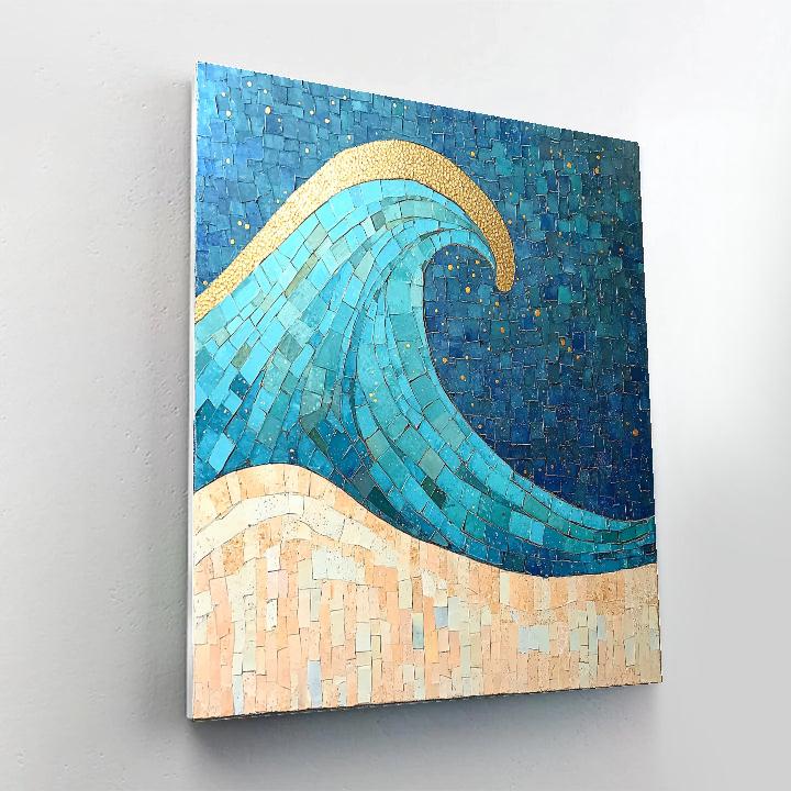 Gustav Klimt Inspired Celestial Golden Wave Shore Paint by numbers art