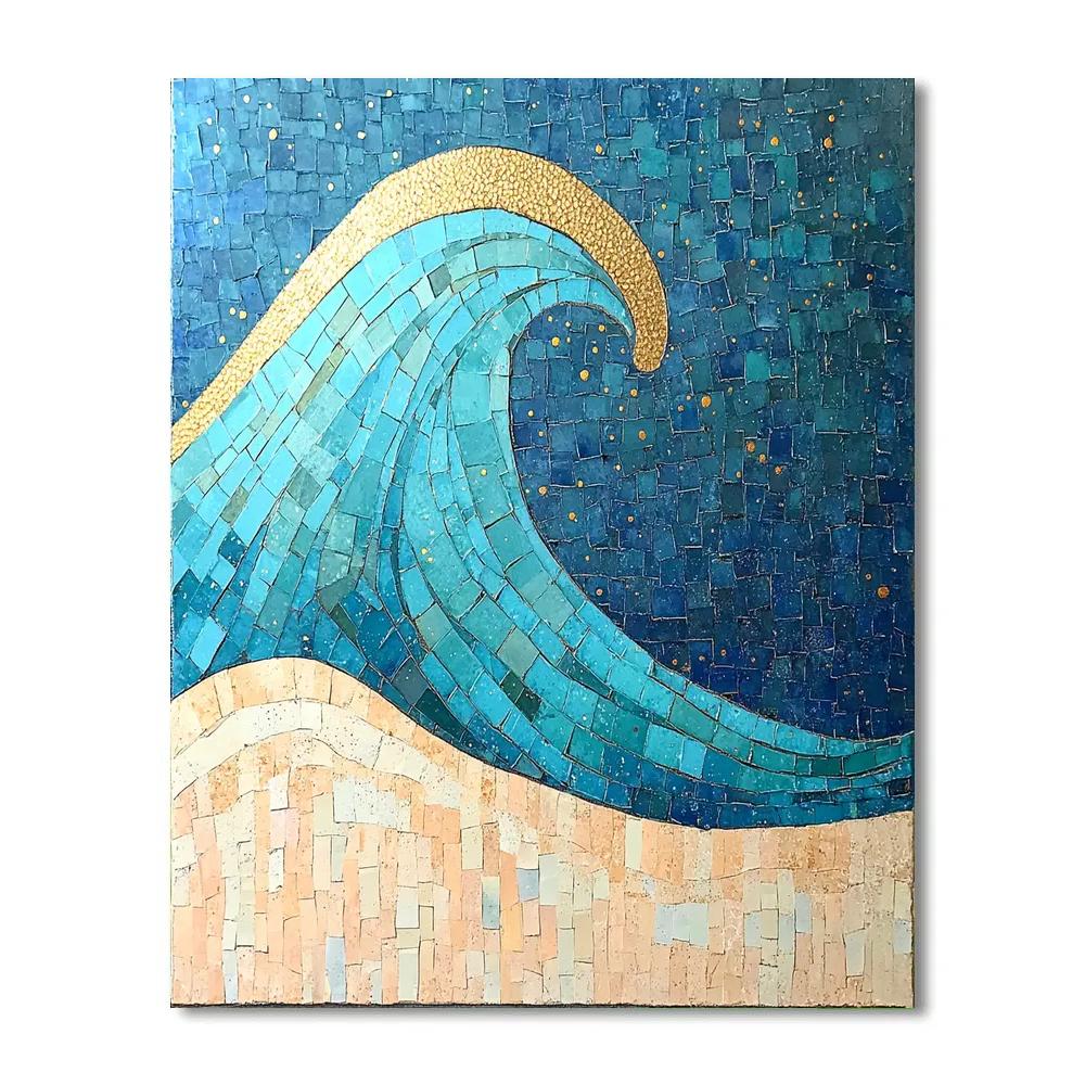 Gustav Klimt Inspired Celestial Golden Wave Shore Paint by numbers art