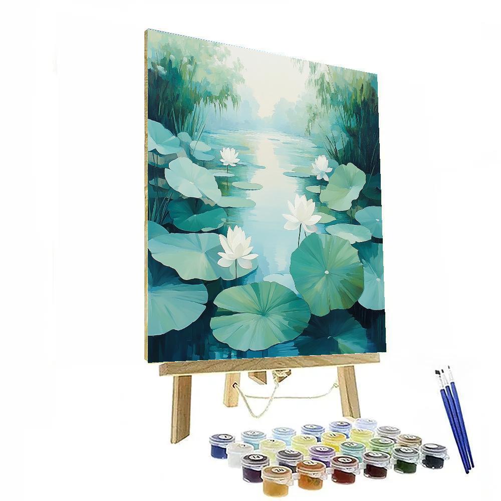 Claude Monet Inspired Morning Glow Over Lotus Garden paint by number