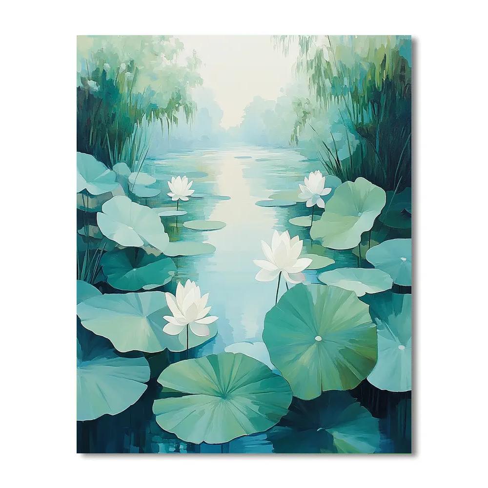 Claude Monet Inspired Morning Glow Over Lotus Garden paint by number