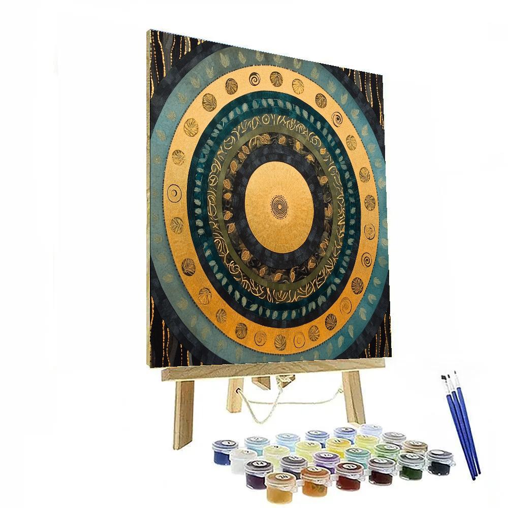 Gustav Klimt Inspired Golden Concentric Forest Rings paint by color