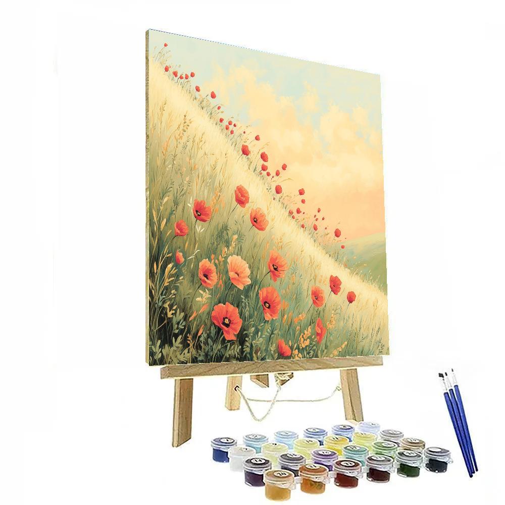 Claude Monet Inspired Apricot Sky Over Poppy Slope Numbered painting kits