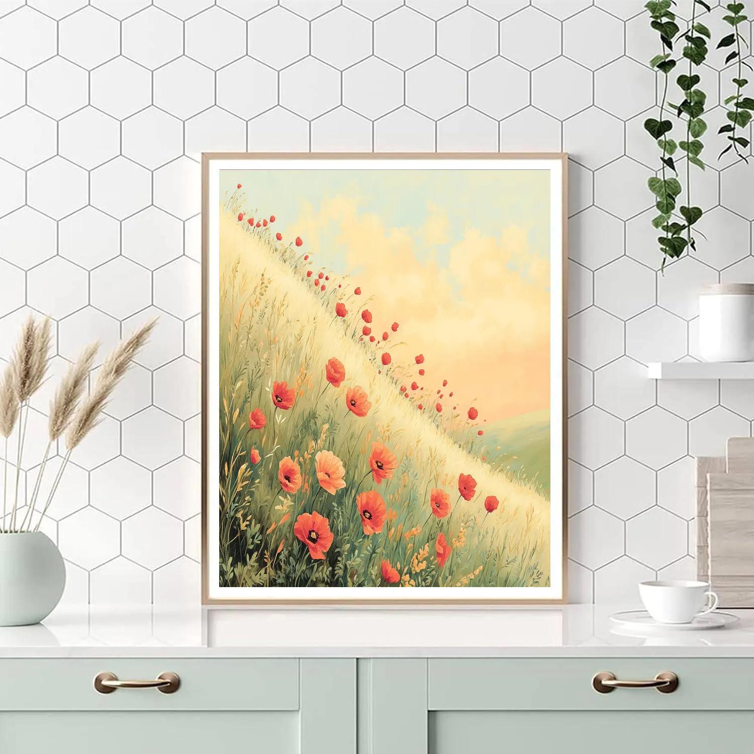 Claude Monet Inspired Apricot Sky Over Poppy Slope Numbered painting kits