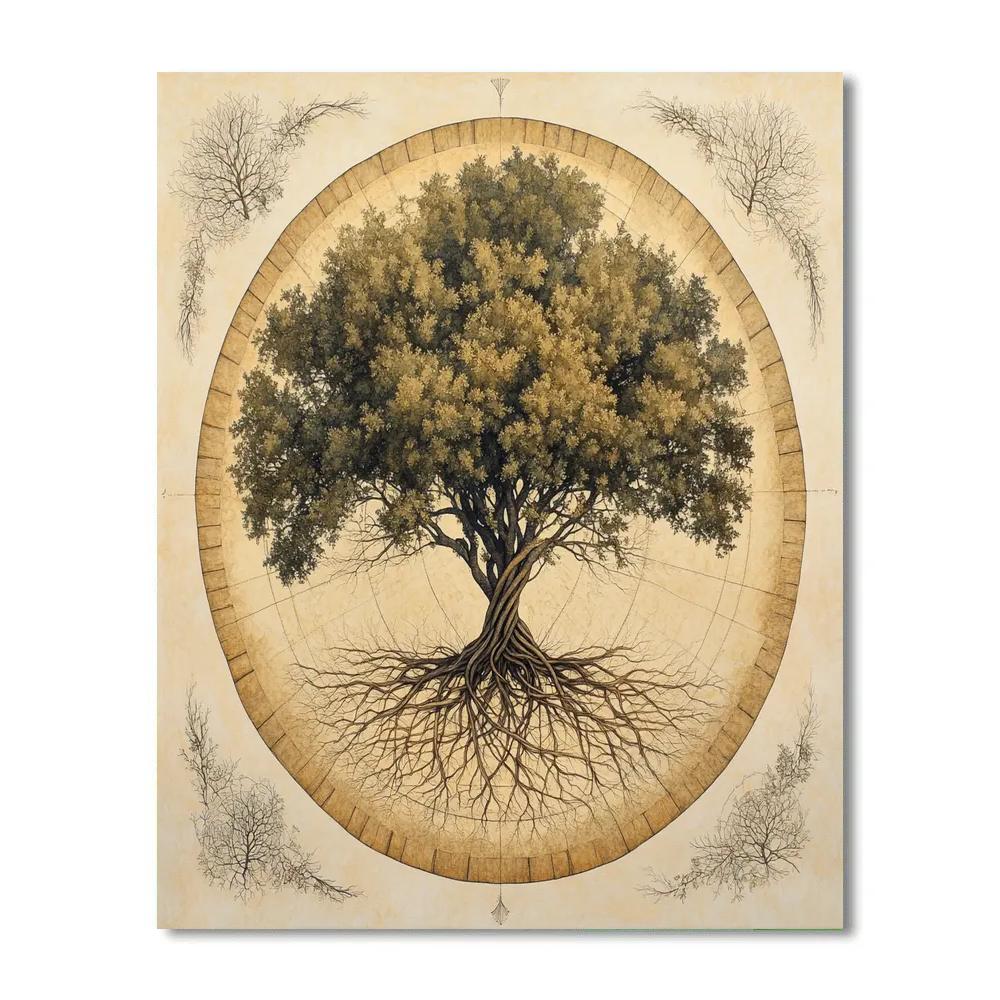 Leonardo Da Vinci Inspired Orchard Root Mandala Painting by numbers kit