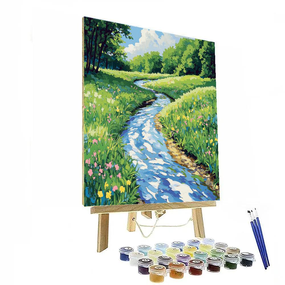 Claude Monet Inspired Creek Through Spring Meadow paint by color