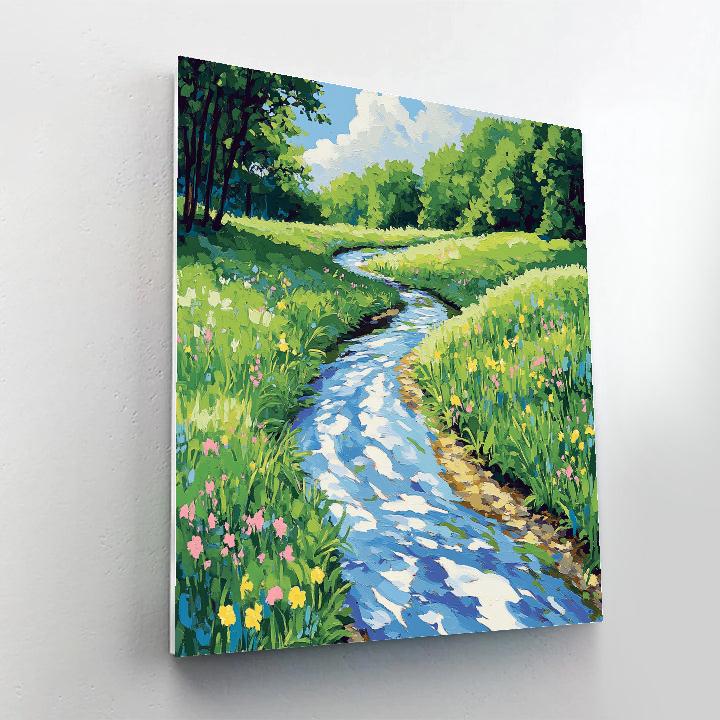 Claude Monet Inspired Creek Through Spring Meadow paint by color