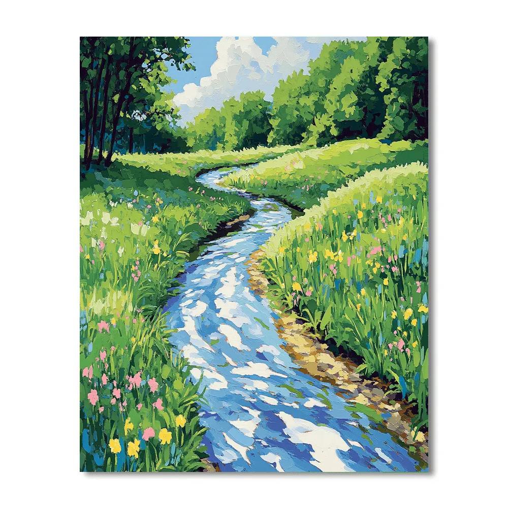 Claude Monet Inspired Creek Through Spring Meadow paint by color