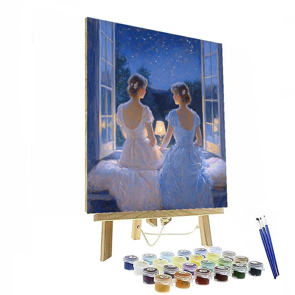 Mary Cassatt Inspired Sisters Watching Stars paint by color