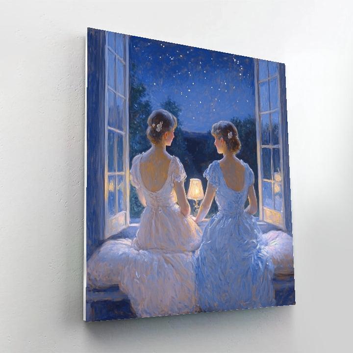 Mary Cassatt Inspired Sisters Watching Stars paint by color