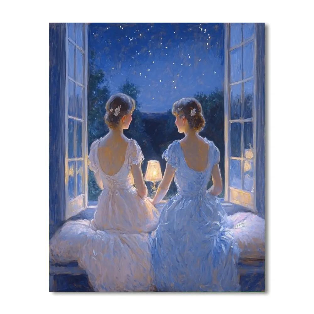 Mary Cassatt Inspired Sisters Watching Stars paint by color