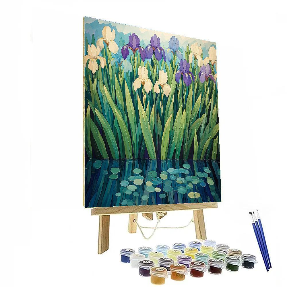 Claude Monet Inspired Sunlit Iris Bank At Canal paint by numbers
