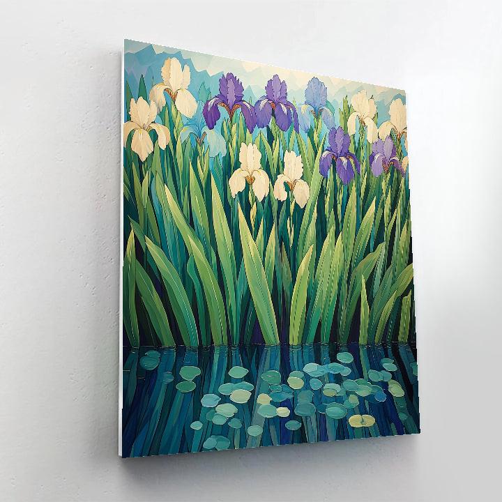 Claude Monet Inspired Sunlit Iris Bank At Canal paint by numbers