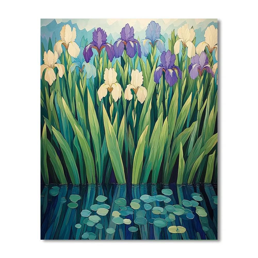 Claude Monet Inspired Sunlit Iris Bank At Canal paint by numbers