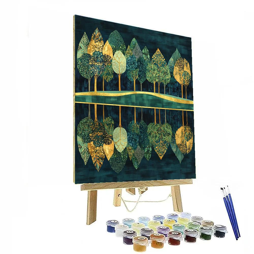 Gustav Klimt Inspired Golden Forest At The Waterline Painting by numbers kit