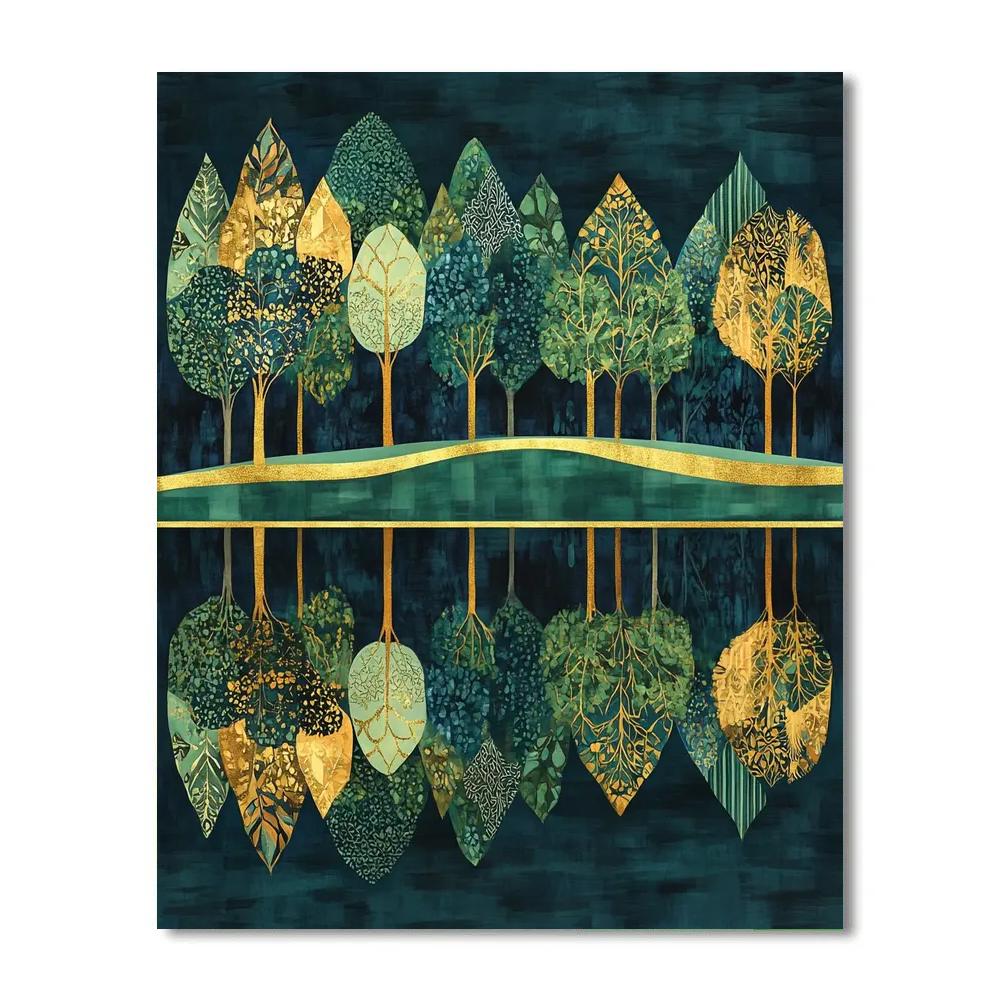 Gustav Klimt Inspired Golden Forest At The Waterline Painting by numbers kit