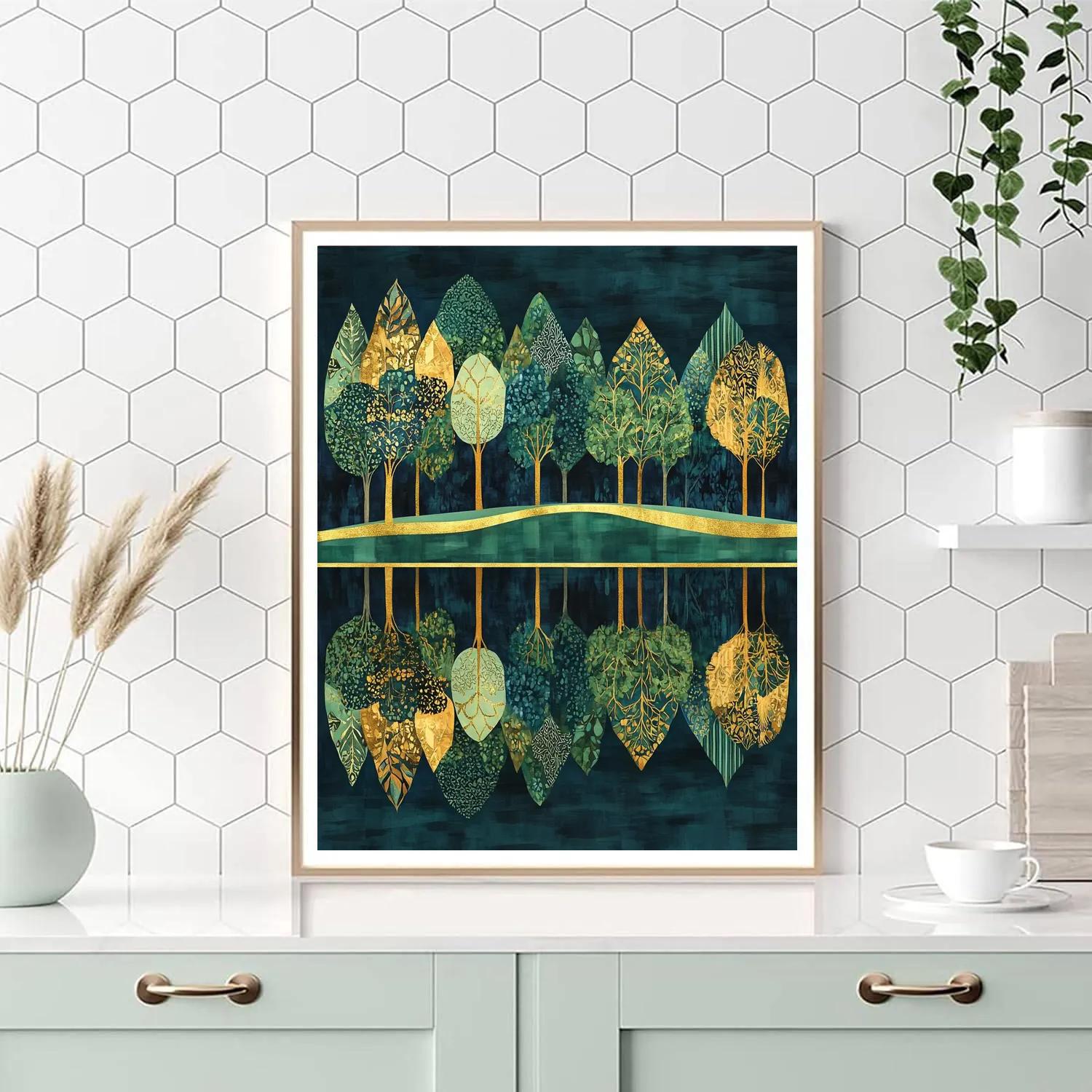 Gustav Klimt Inspired Golden Forest At The Waterline Painting by numbers kit