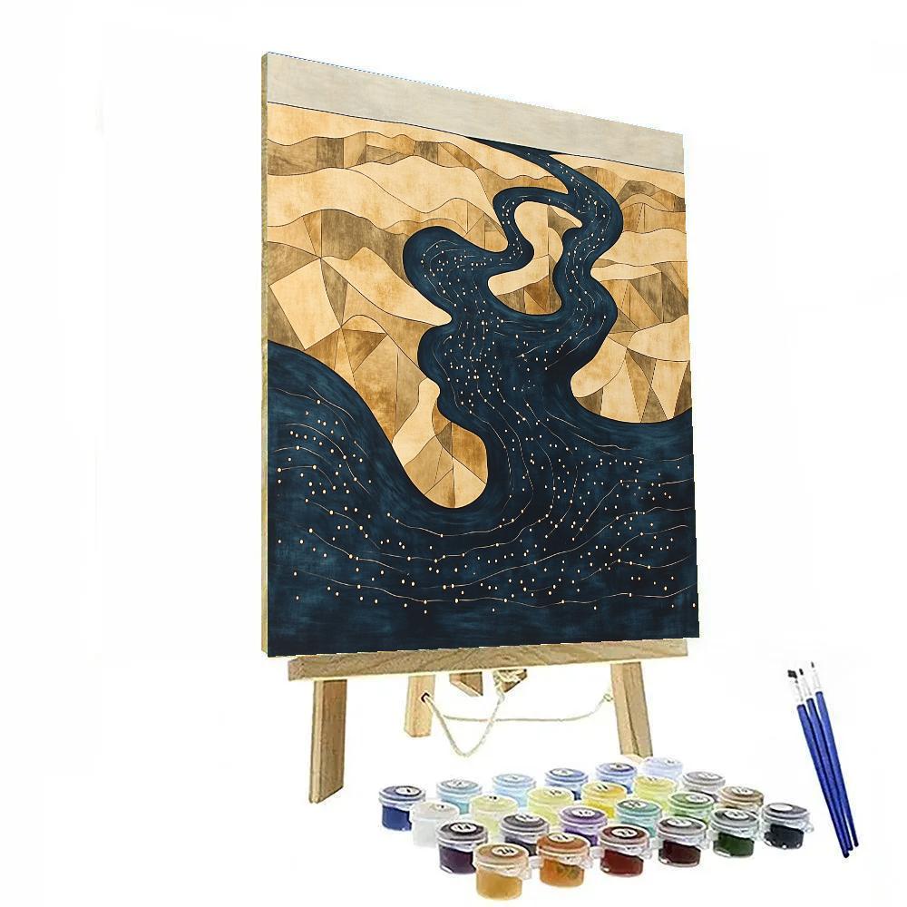 Gustav Klimt Inspired Golden Spiral Fjord Landscape paint by number