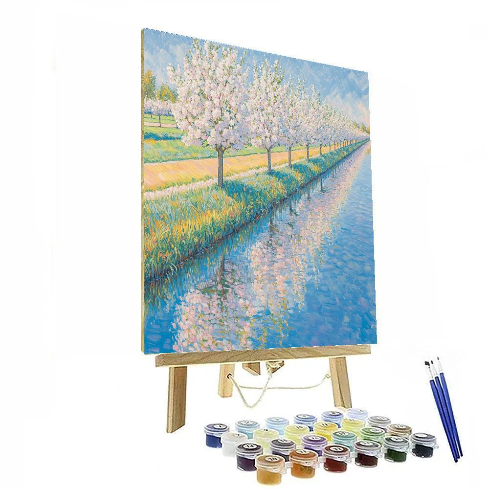 Claude Monet Inspired Spring Orchard By Reflective Canal Number painting