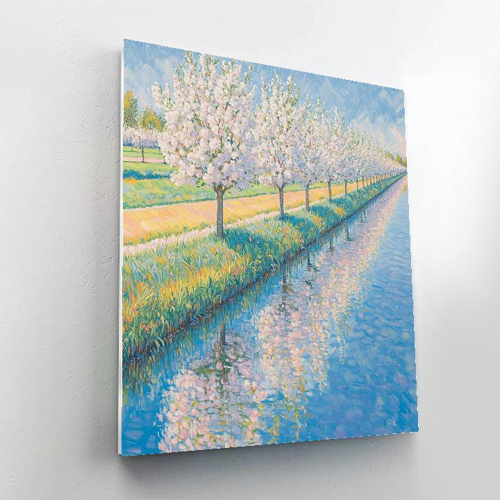 Claude Monet Inspired Spring Orchard By Reflective Canal Number painting