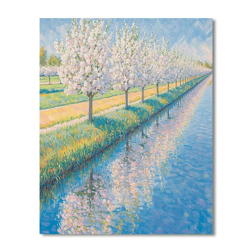 Claude Monet Inspired Spring Orchard By Reflective Canal Number painting