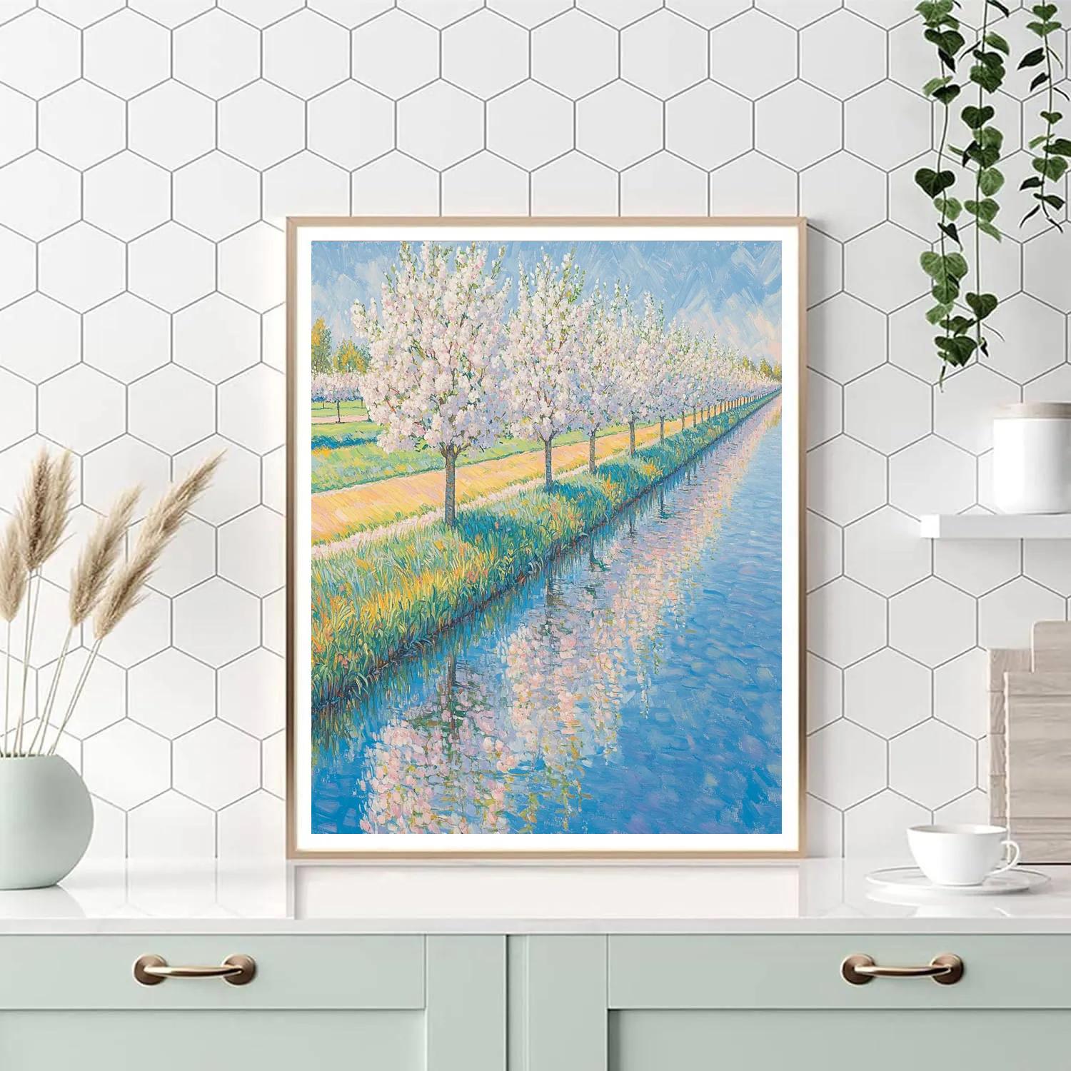 Claude Monet Inspired Spring Orchard By Reflective Canal Number painting