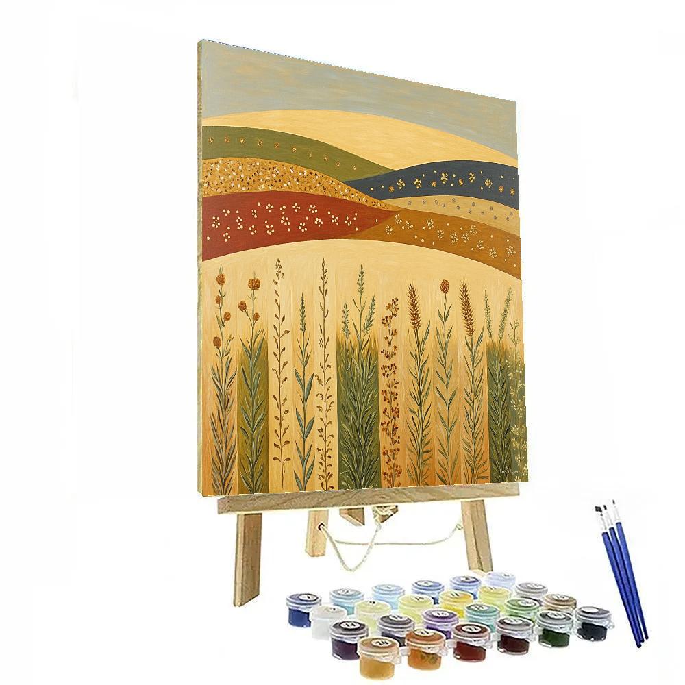 Gustav Klimt Inspired Ornamental Golden Harvest Field painting number kit
