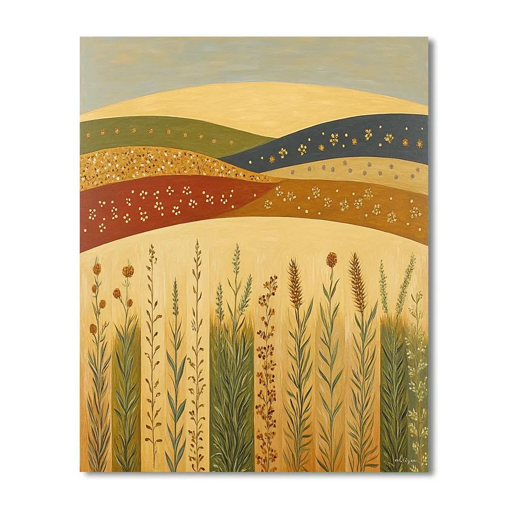 Gustav Klimt Inspired Ornamental Golden Harvest Field painting number kit