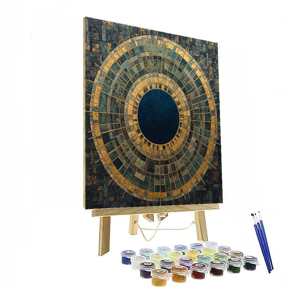 Gustav Klimt Inspired Golden Crater Lake Mandala paint by number
