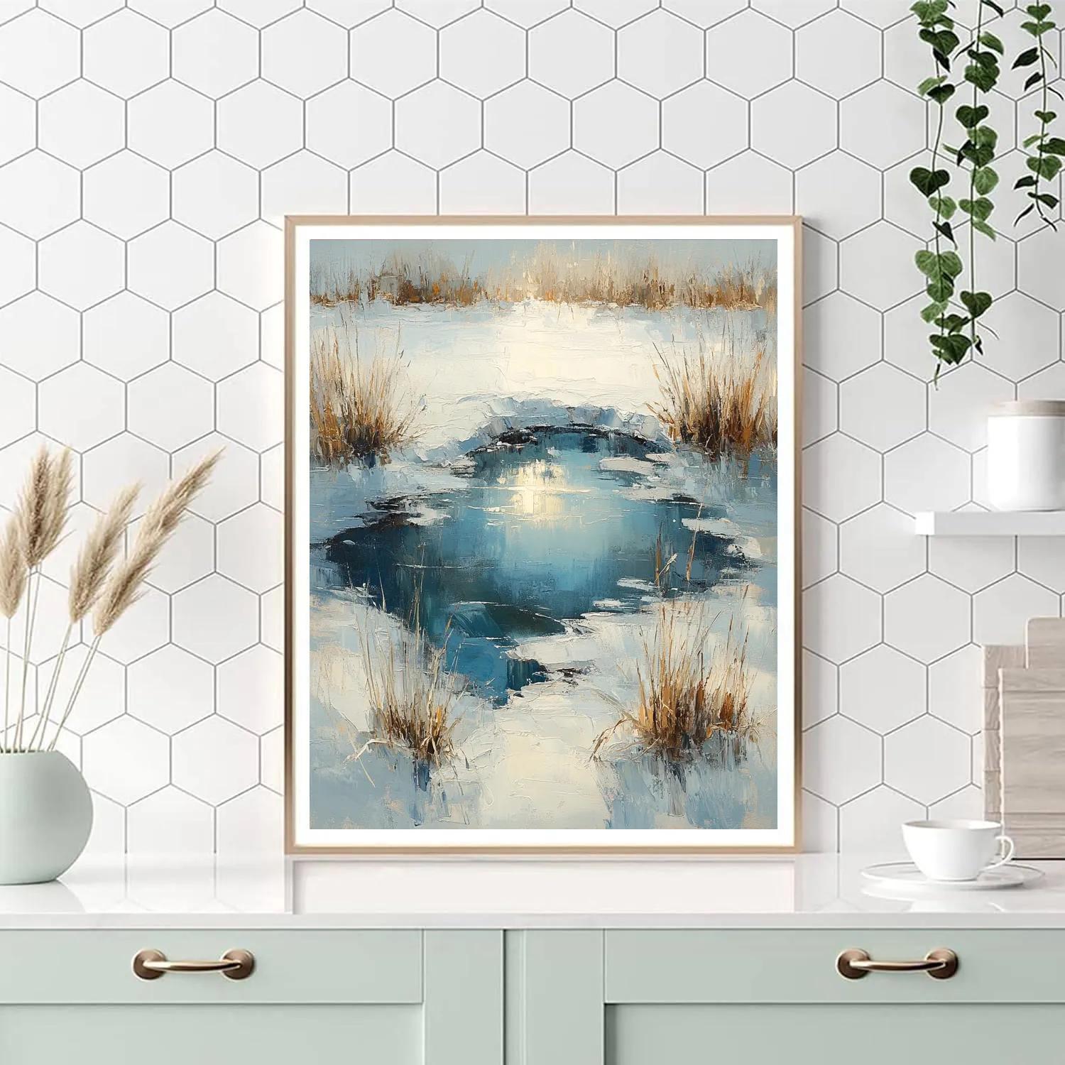 Claude Monet Inspired Winter Sun Over Frozen Pond Numbered painting kits