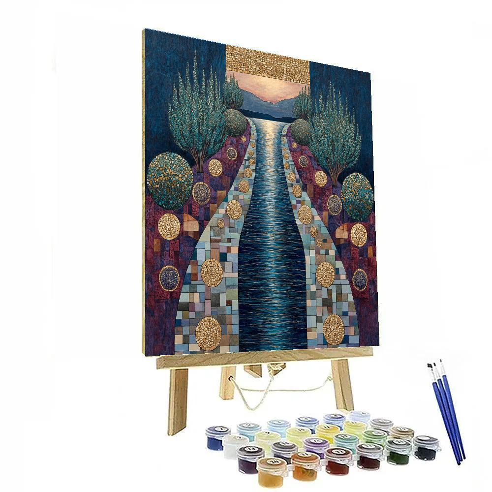 Gustav Klimt Inspired Golden River Mirror At Dusk Paint by numbers kits
