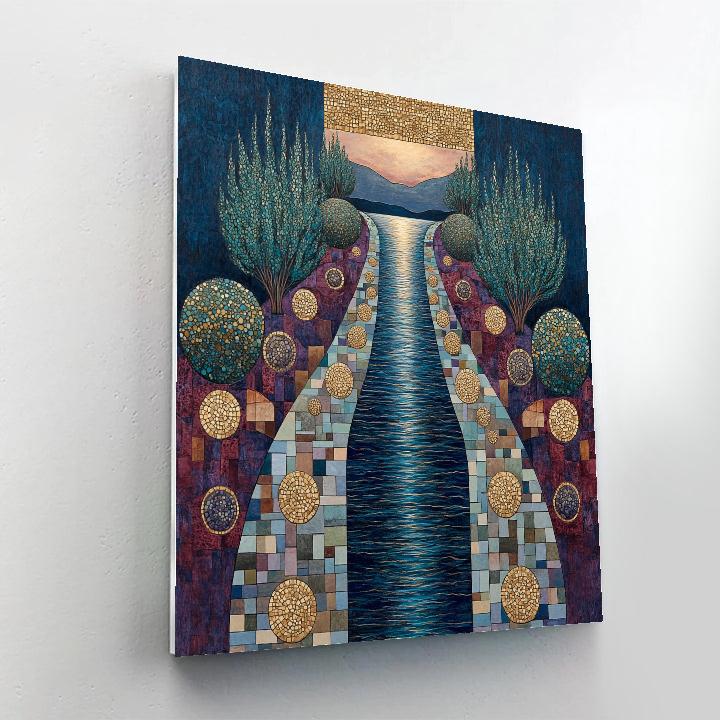 Gustav Klimt Inspired Golden River Mirror At Dusk Paint by numbers kits