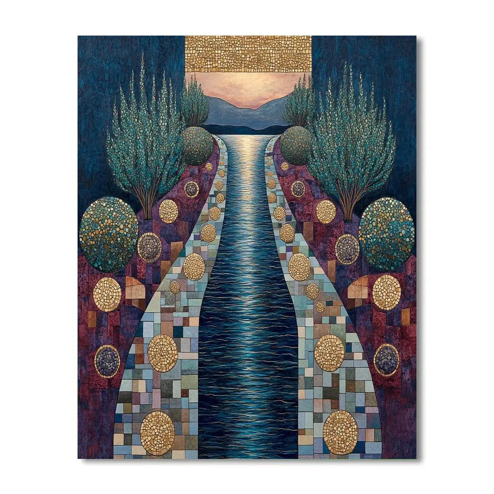 Gustav Klimt Inspired Golden River Mirror At Dusk Paint by numbers kits
