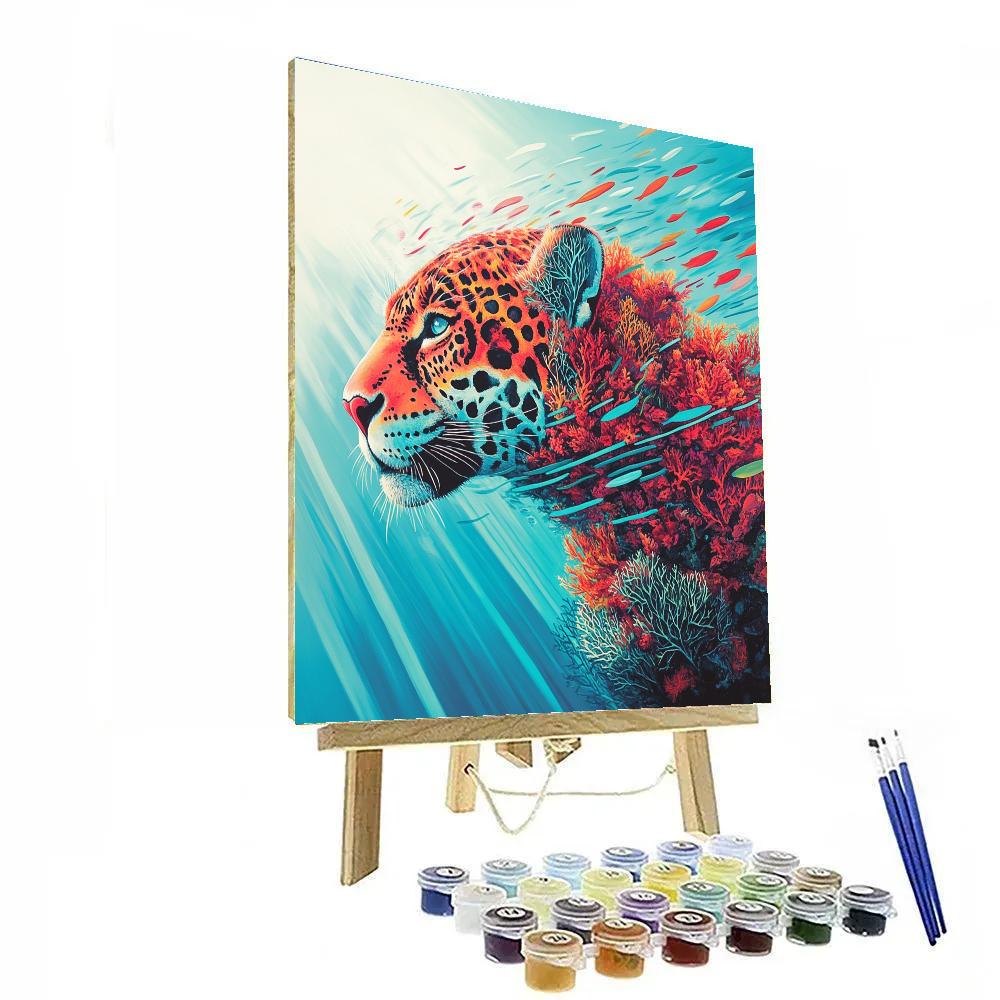 Frida Kahlo Inspired Coral Jaguar Reef Spine Number painting