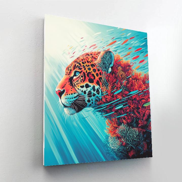 Frida Kahlo Inspired Coral Jaguar Reef Spine Number painting