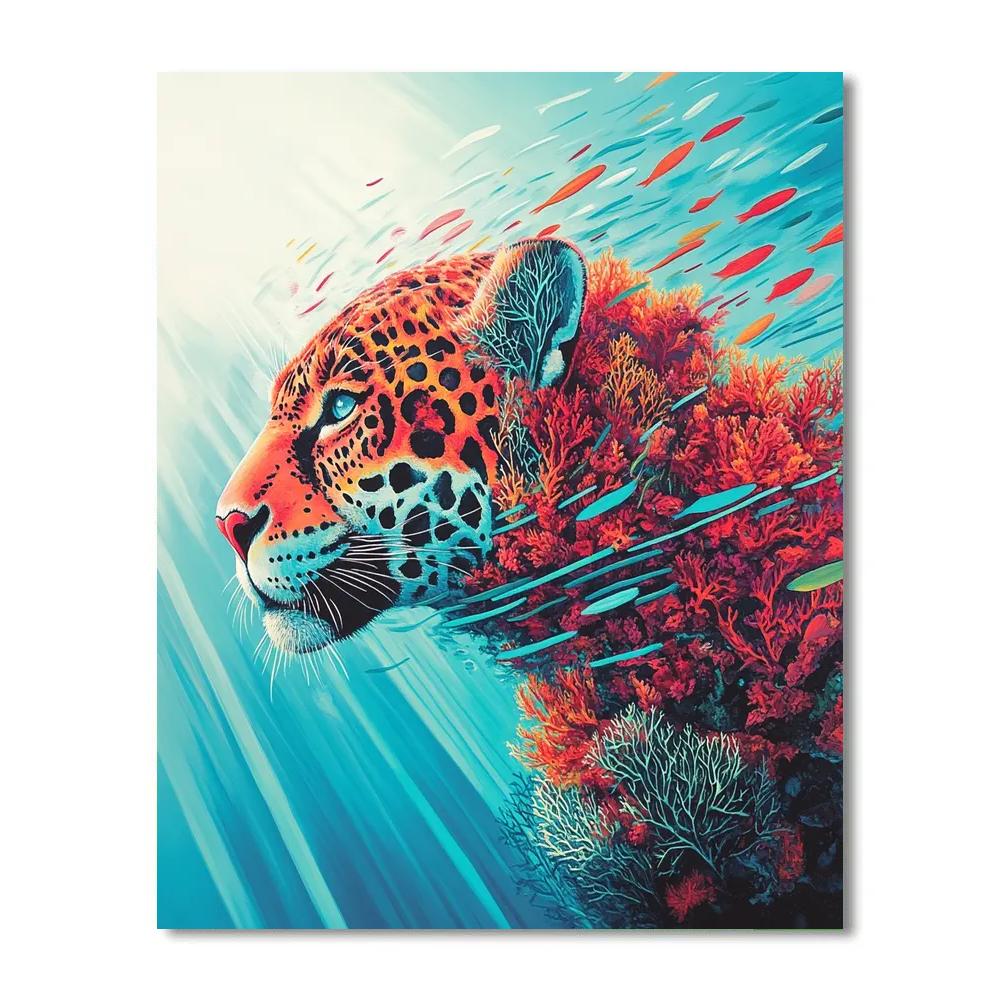 Frida Kahlo Inspired Coral Jaguar Reef Spine Number painting
