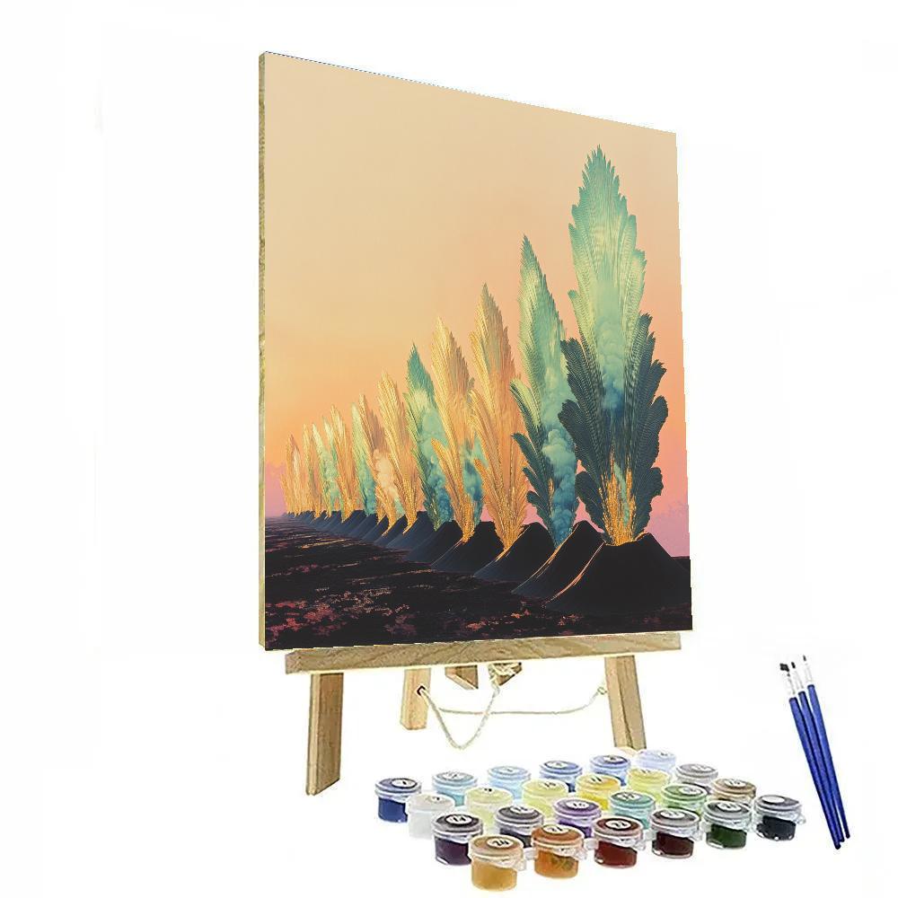 Frida Kahlo Inspired Feathered Volcano Horizon paint by number