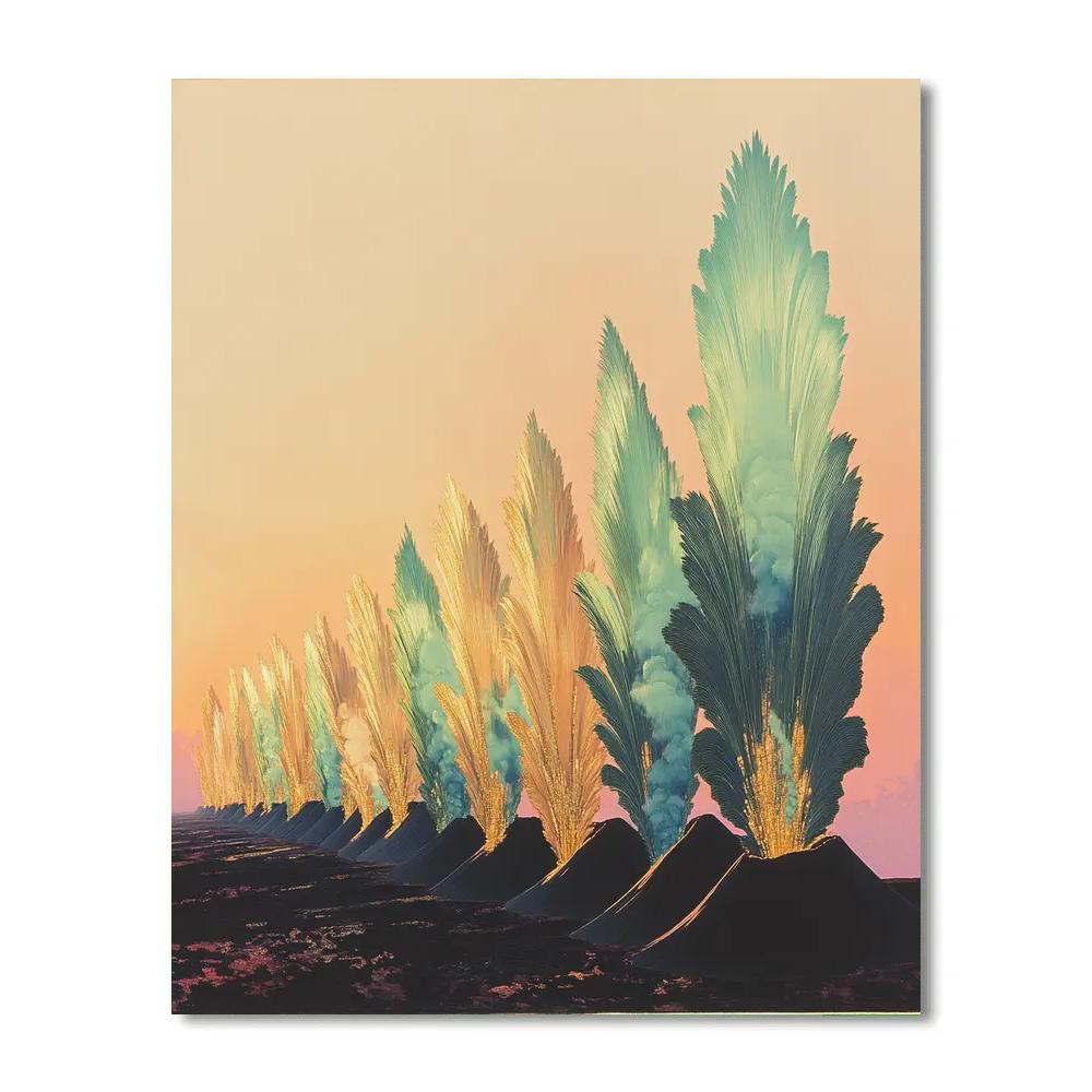 Frida Kahlo Inspired Feathered Volcano Horizon paint by number