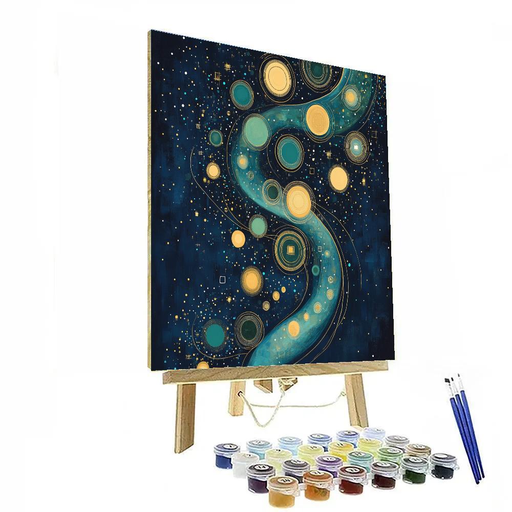 Gustav Klimt Inspired Golden Orchard Nebula Swirl paint by number