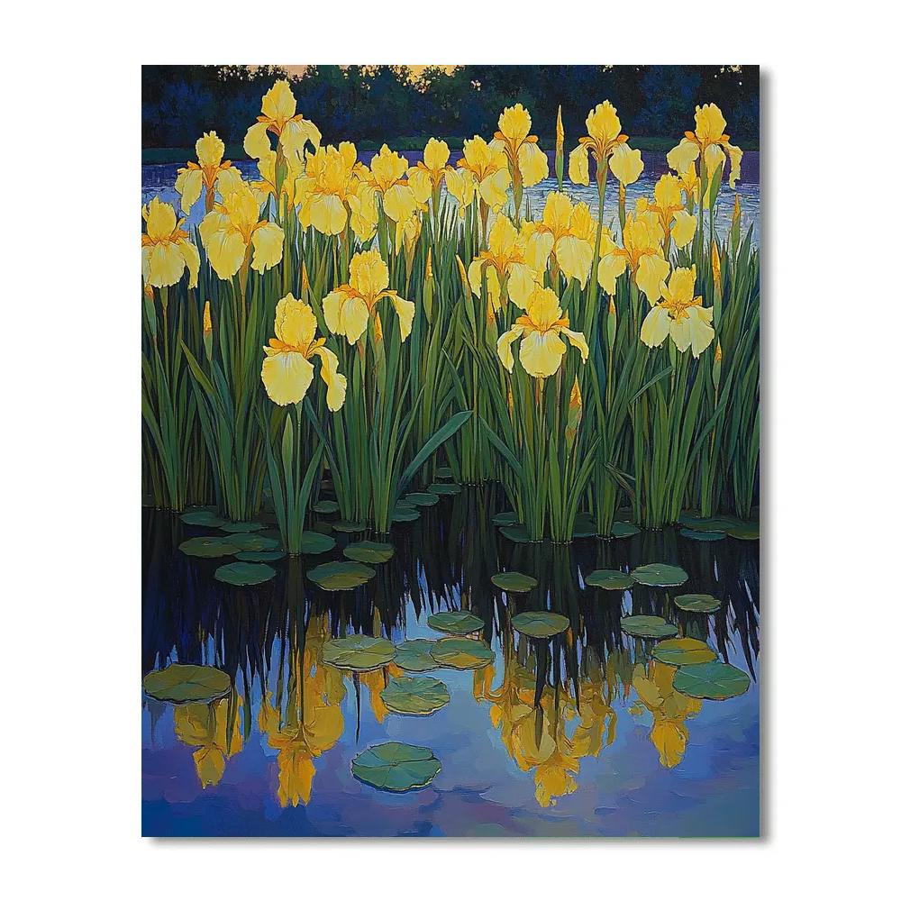 Claude Monet Inspired Yellow Iris Reflections At Dusk paint by number