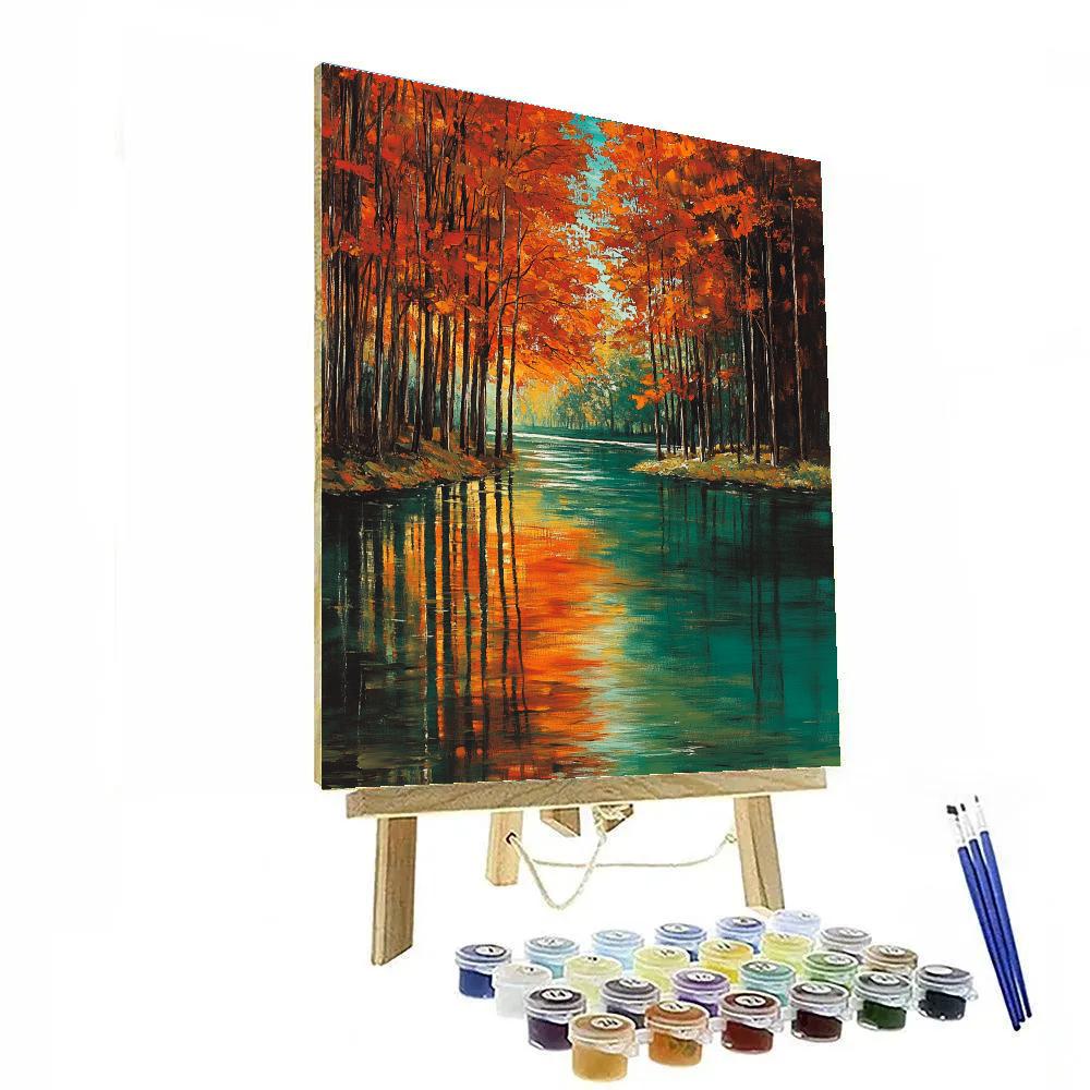 Claude Monet Inspired Russet Trees By Emerald River paint by color