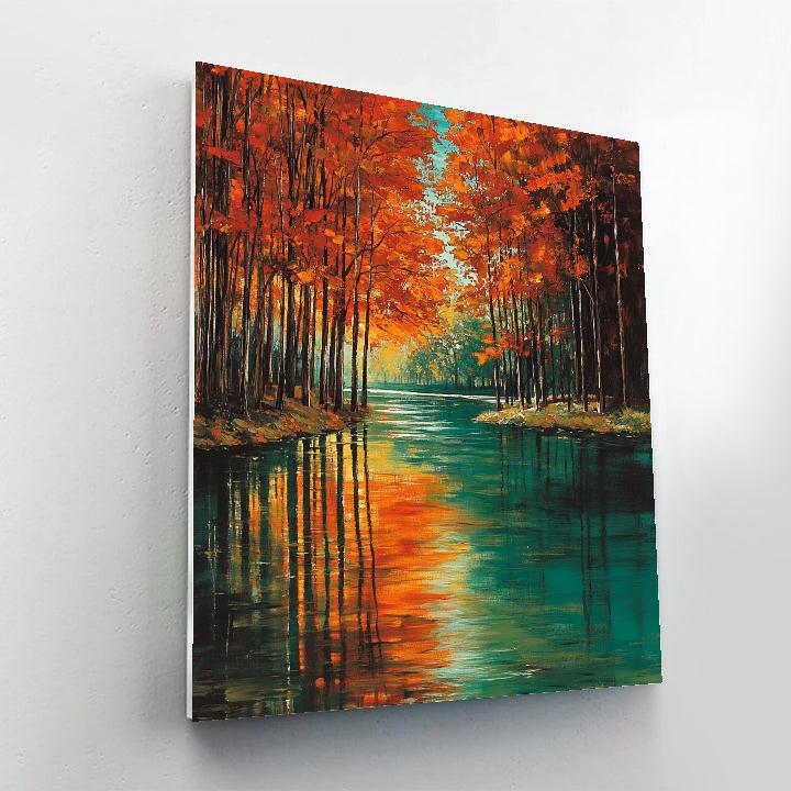 Claude Monet Inspired Russet Trees By Emerald River paint by color