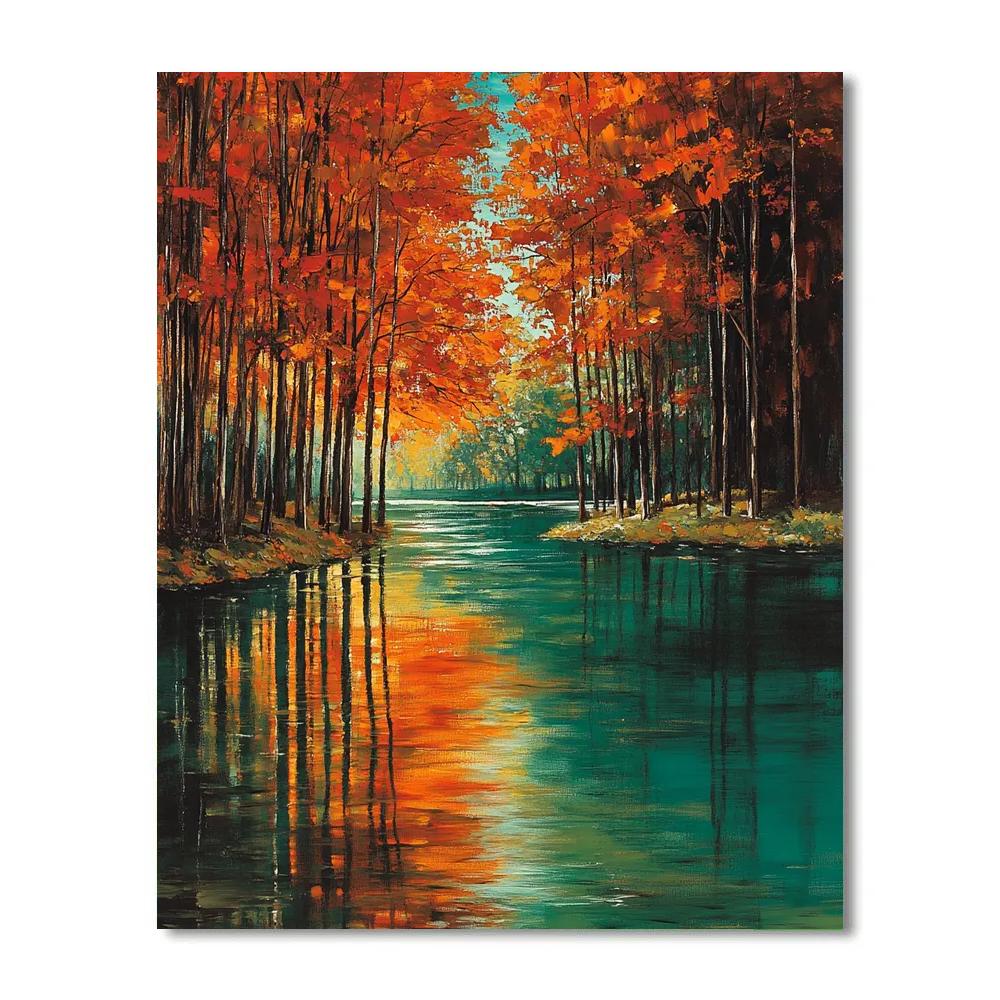 Claude Monet Inspired Russet Trees By Emerald River paint by color
