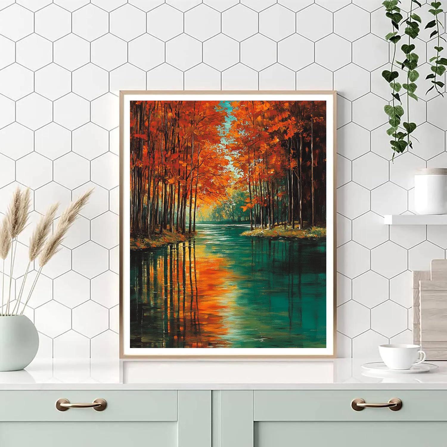 Claude Monet Inspired Russet Trees By Emerald River paint by color