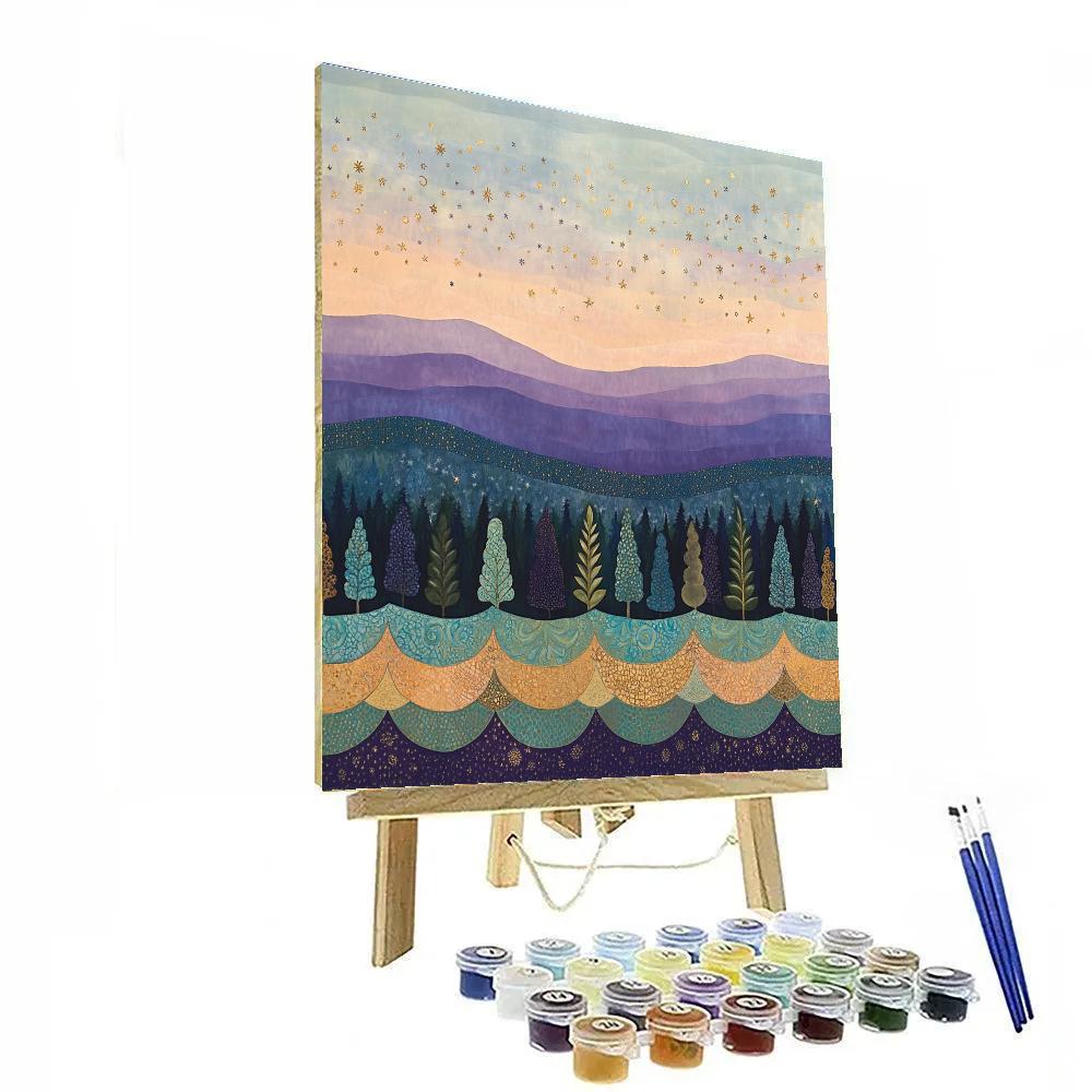 Gustav Klimt Inspired Ornamental Golden Treetop Horizon Number painting