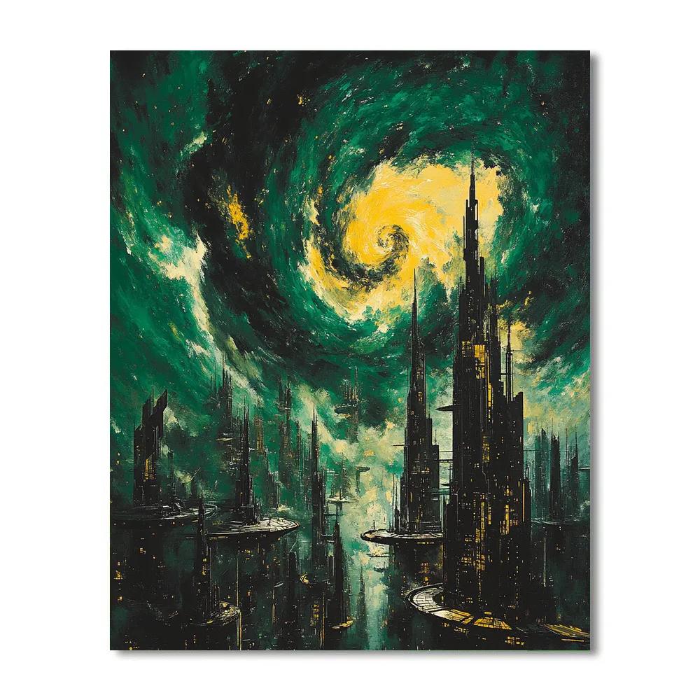 Oskar Kokoschka Inspired Tempest Over Space City paint by number