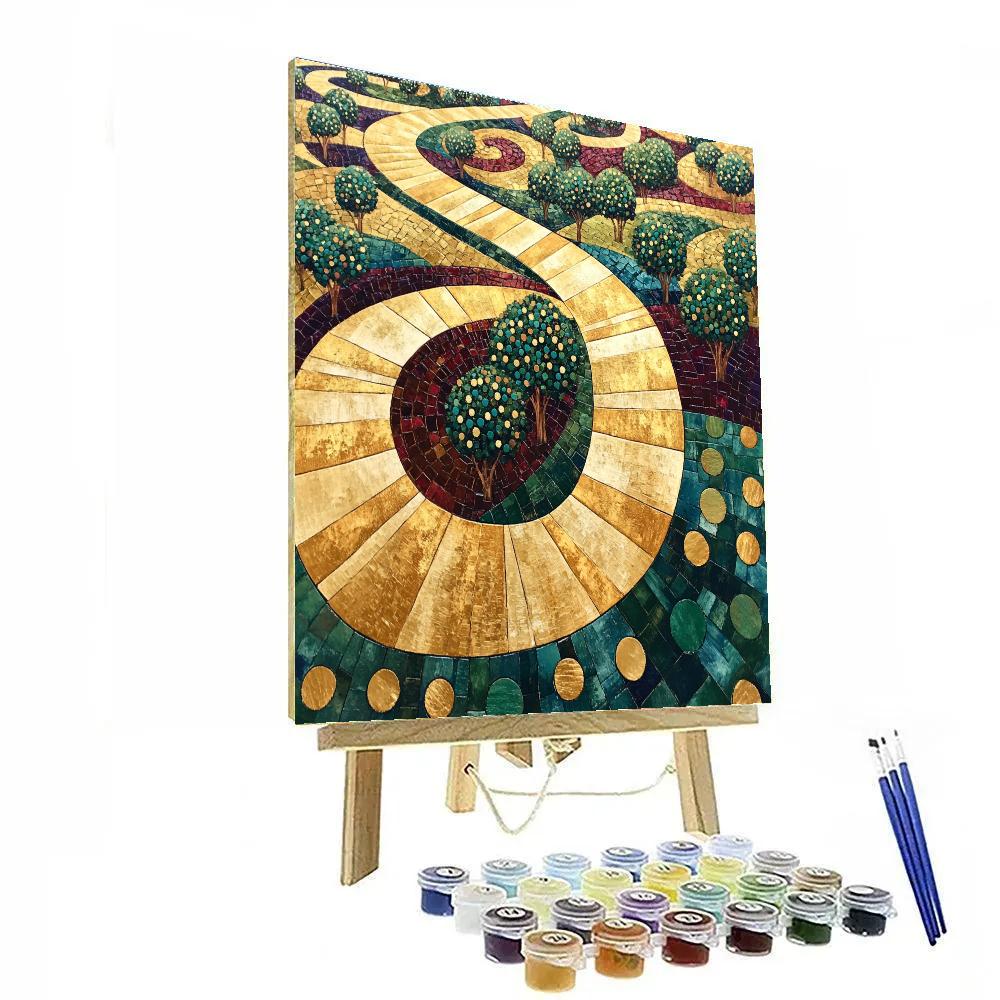 Gustav Klimt Inspired Ornamental Golden Orchard Spiral Path paint by color