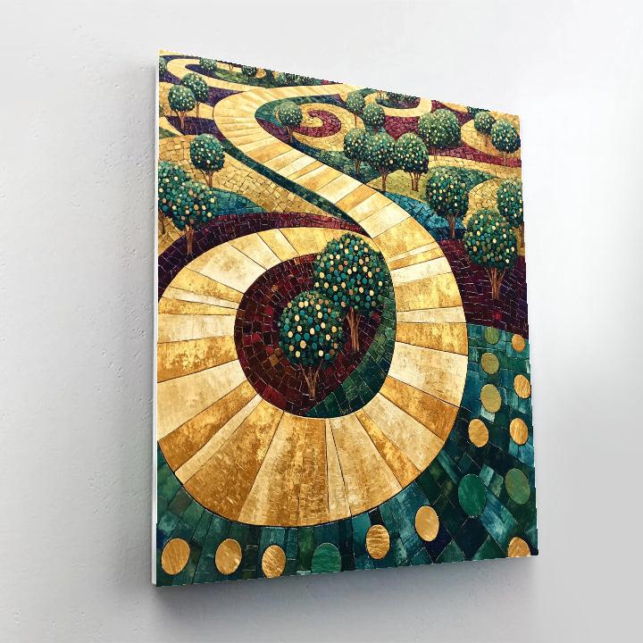Gustav Klimt Inspired Ornamental Golden Orchard Spiral Path paint by color