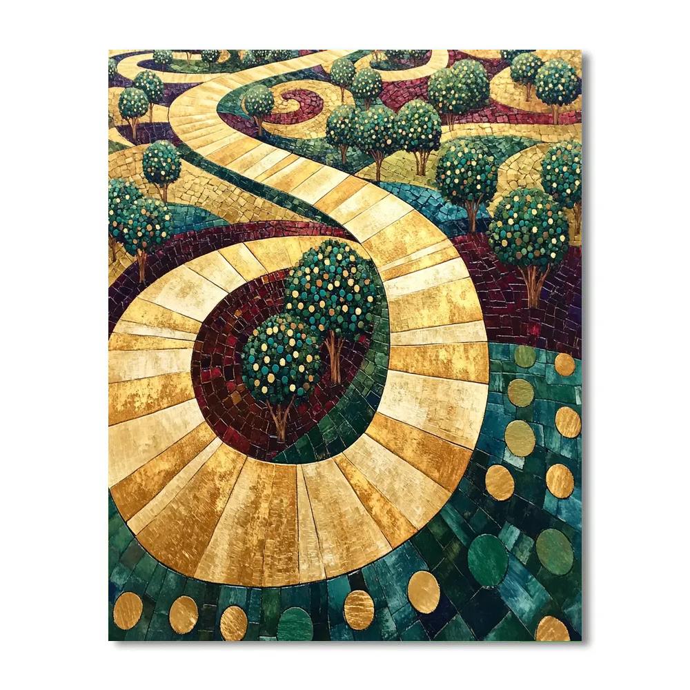 Gustav Klimt Inspired Ornamental Golden Orchard Spiral Path paint by color