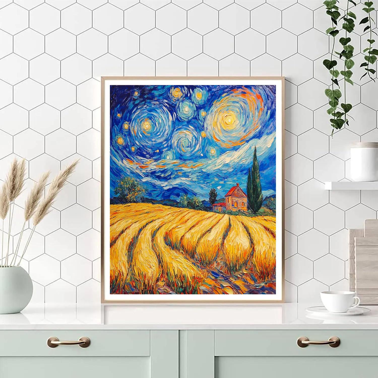 Van Gogh Inspired Meteor Lit Wheatfield DIY paint by numbers
