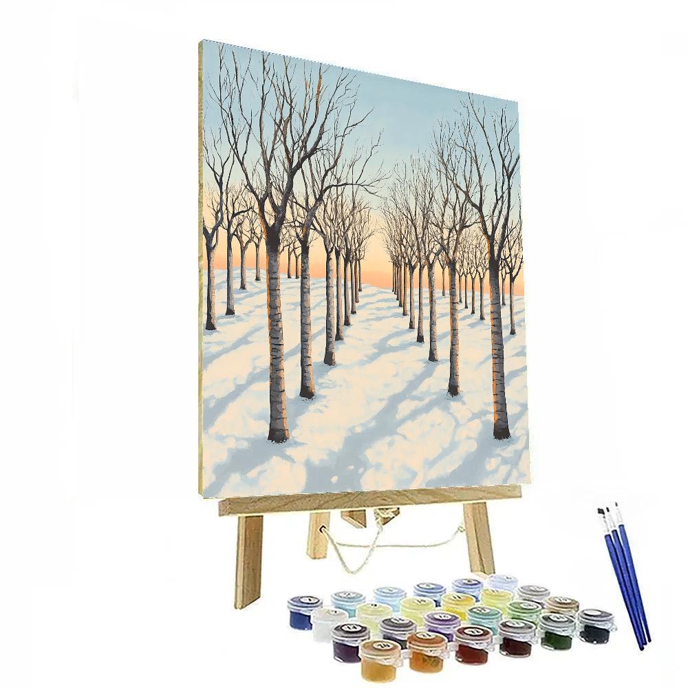 Claude Monet Inspired Winter Orchard Under Soft Sky DIY paint by numbers
